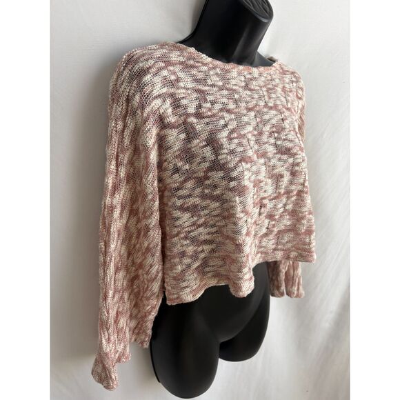 The Mogan Batwing Flare Sleeve Crop Knit Sweater Size L Pink White Fall Summer - Picture 4 of 10